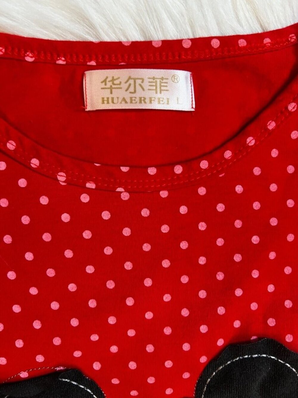 Hauerfei Womens Long Sleeve Mickey Mouse Shirt Lg Red Pink Patches Polka Dot - Picture 5 of 5